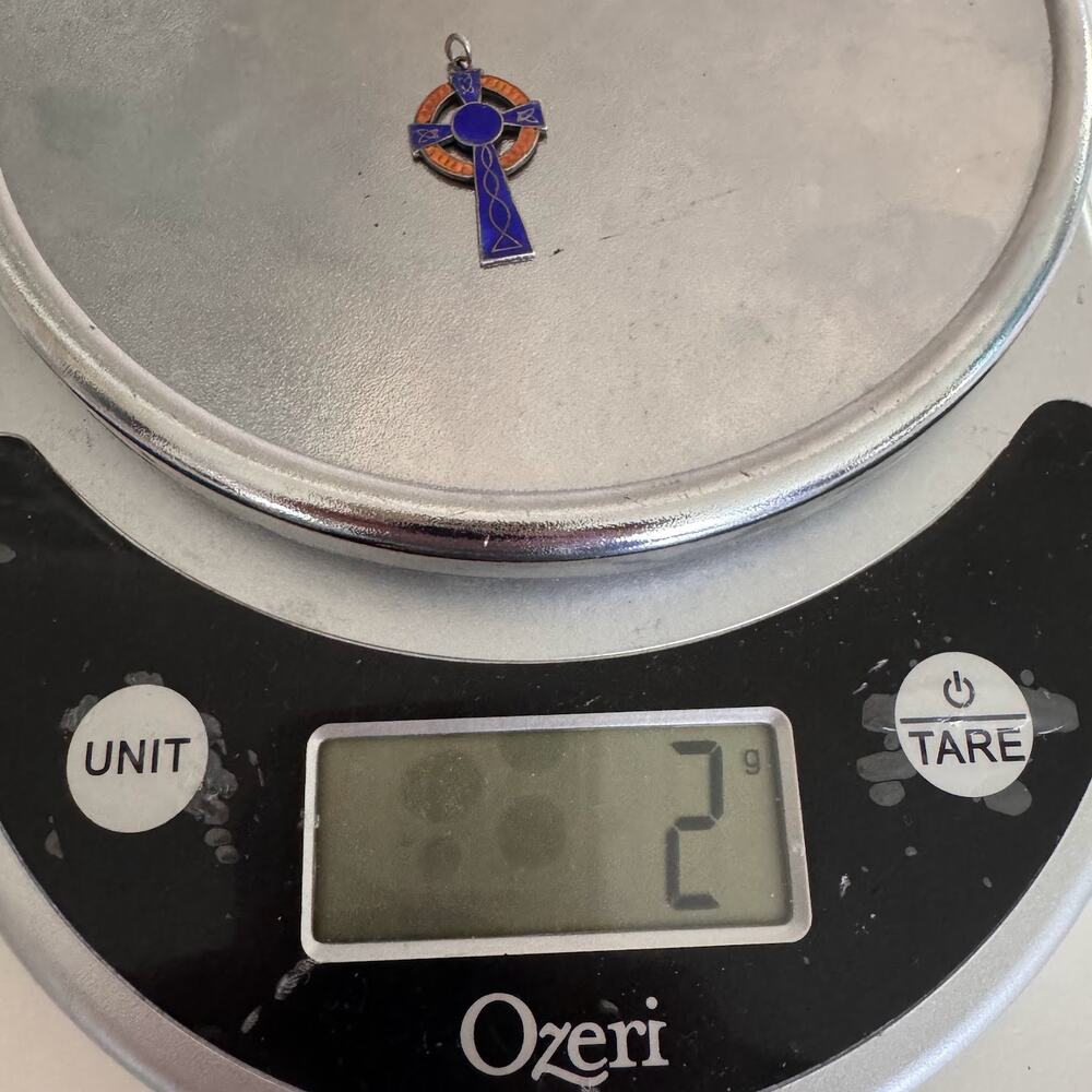 Vintage Sterling Silver Blue Orange Enamel Celtic Cross Pendant Made England 2g - Picture 6 of 6